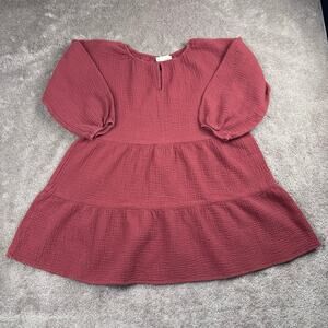 PINCH Dusty Rose Tiered Gauze 3/4 Sleeve Blouse Top Size M Boho Cottage Peplum